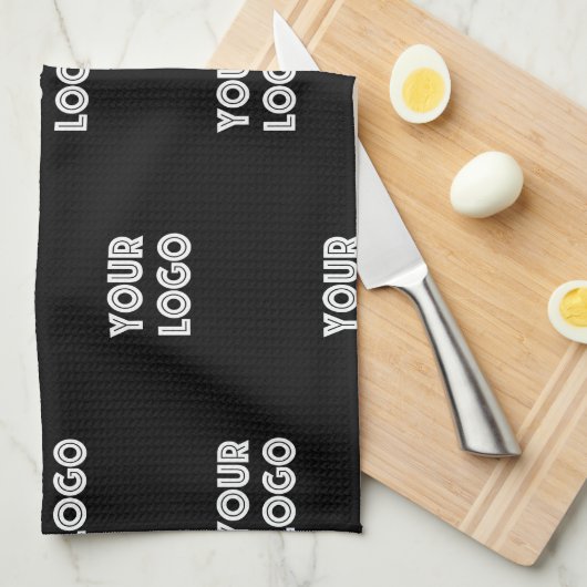 Einfache Wiederholung des Logos | Schwarz Geschirrtuch (Viertel Falte)