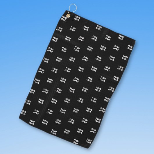 Einfache Wiederholung des Logos | Schwarz Golfhandtuch