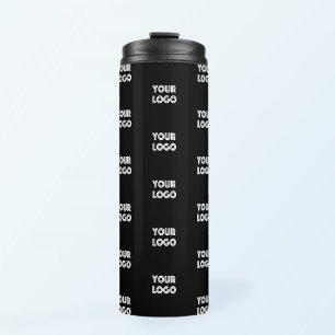 Einfache Wiederholung des Logos   Schwarz Thermosbecher