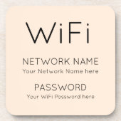 Einfache WiFi-Informationen schwarze typografische Getränkeuntersetzer (Vorderseite)