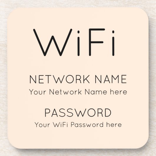 Einfache WiFi-Informationen schwarze typografische Getränkeuntersetzer (Vorderseite)