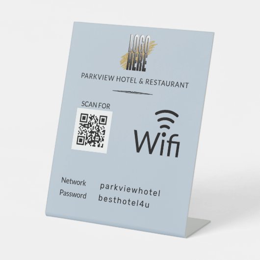 Einfache WiFi-Netzwerkkennwort QR-Logo-Dusche blau Sockelschild (Vorderseite)