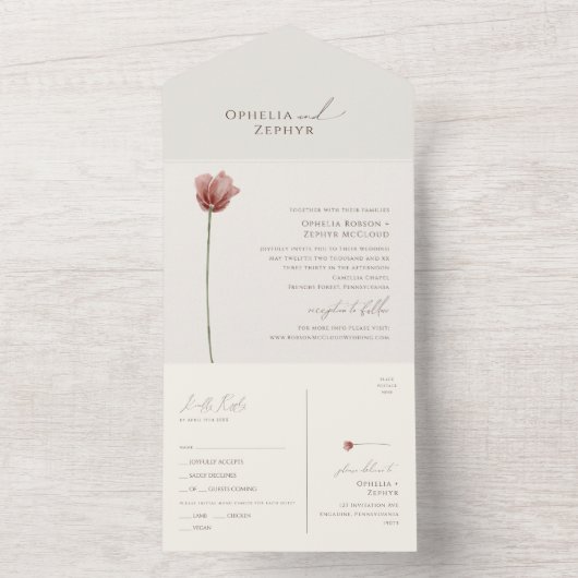 Einfache Wildblume | Beige Siegel und Senden All In One Einladung (Innen Boden)