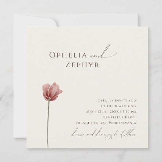 Einfache Wildblume | Beige Square Wedding Einladung (Vorderseite)