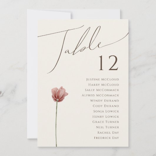 Einfache Wildblume | Beige Tischnummer (Vorderseite)