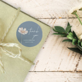 Einfache Wildblume Boho | Dusty Blue Vielen Dank Runder Aufkleber