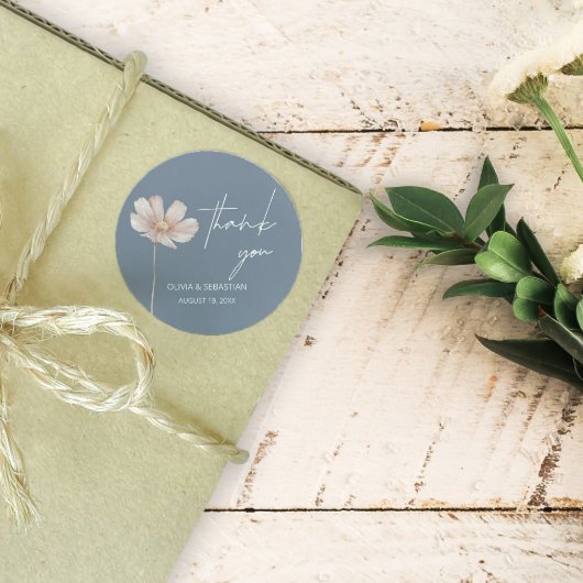 Einfache Wildblume Boho | Dusty Blue Vielen Dank Runder Aufkleber