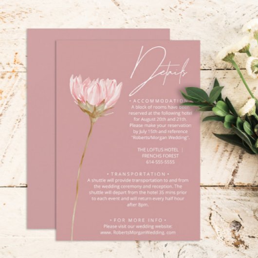 Einfache Wildblume Boho Dusty Rose Hochzeiten Deta Begleitkarte