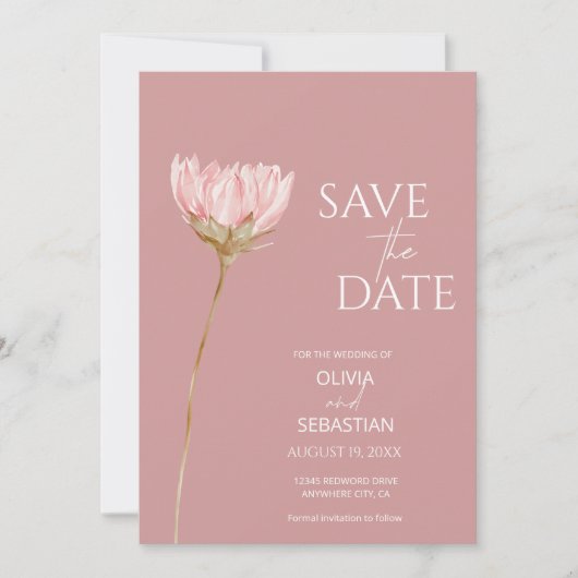 Einfache Wildblume Boho | Dusty Rose Wedding Save The Date (Vorderseite)