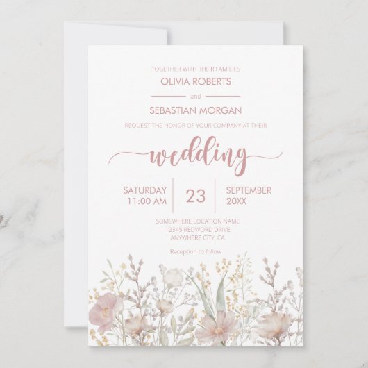 Einfache Wildblume Boho Wedding Einladung (Vorderseite)