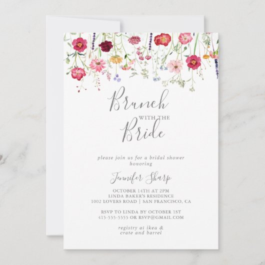 Einfache Wildblume Brunch mit Brautdusche Einladung (Vorderseite)