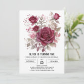 Einfache Wildblume Burgund Floral Geburtstag Einladung (Stehend Vorderseite)