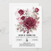 Einfache Wildblume Burgund Floral Geburtstag Einladung (Vorne/Hinten)