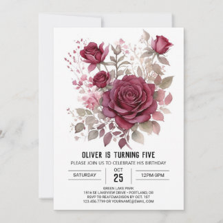 Einfache Wildblume Burgund Floral Geburtstag Einladung
