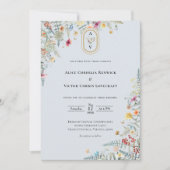 Einfache Wildblume dunkelblaue Monogramm-Details u Einladung (Vorderseite)