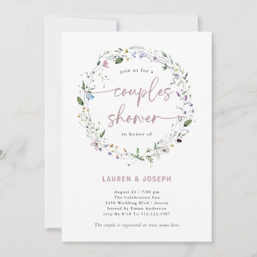 Einfache Wildblume | Dusche für Paare Einladung (Vorderseite)