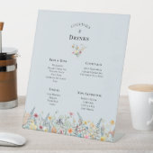 Einfache Wildblume Dusty Blue Wedding Drinks Menü Sockelschild (In Situ)