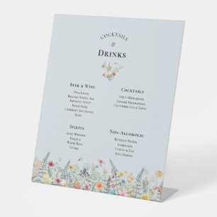 Einfache Wildblume Dusty Blue Wedding Drinks Menü Sockelschild