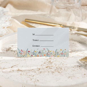 Einfache Wildblume Dusty Blue Wedding Entree gekla Platzkarte