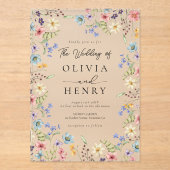 Einfache Wildblume Elegante Gartenhochzeit Acryleinladungen (Vorderseite)