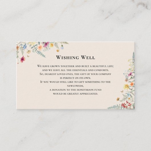 Einfache Wildblume Fern Beige Hochzeit wünschend g Begleitkarte (Vorderseite)