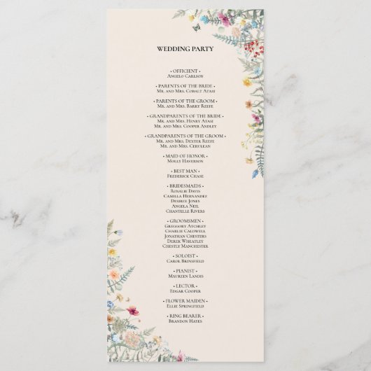 Einfache Wildblume Fern Beige Hochzeitsflat Programm (Rückseite)