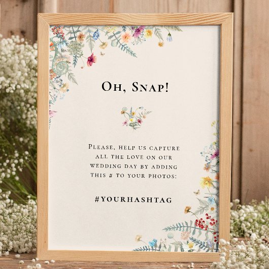 Einfache Wildblume Fern Beige Wedding Hashtag Poster