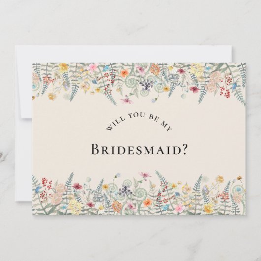 Einfache Wildblume Fern Bridesmaid Vorschlagskarte Einladung (Vorderseite)