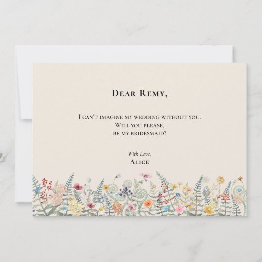 Einfache Wildblume Fern Bridesmaid Vorschlagskarte Einladung (Rückseite)