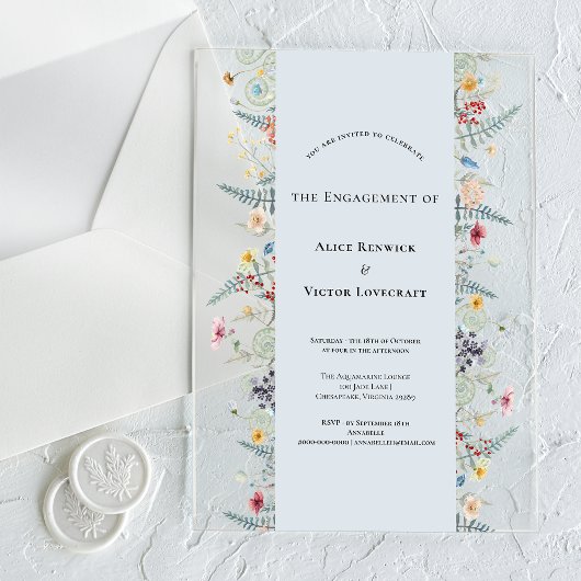 Einfache Wildblume Fern Dusty Blue Engagement Part Acryleinladungen