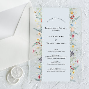 Einfache Wildblume Fern Dusty Blue Probe Dinner Acryleinladungen