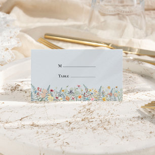 Einfache Wildblume Fern Dusty Blue Wedding geklapp Platzkarte