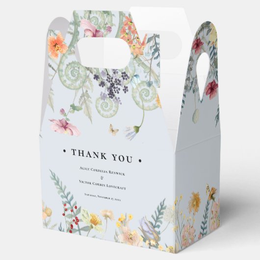 Einfache Wildblume Fern Dusty Blue Wedding Geschenkschachtel (Geöffnet)