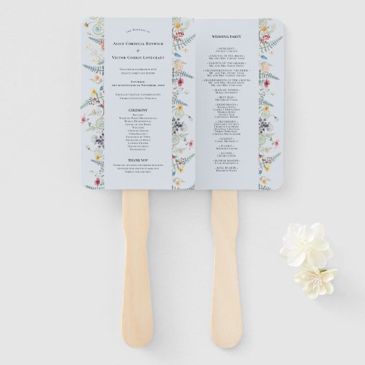 Einfache Wildblume Fern Dusty Blue Wedding Program Fächer (Vorne und Hinten)