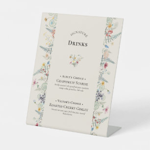 Einfache Wildblume Fern Hochzeit Signature Drinks Sockelschild