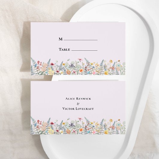 Einfache Wildblume Fern Lavender Wedding Flat Platzkarte