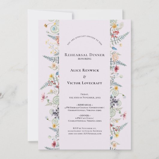 Einfache Wildblume Fern Lavender Wedding Probe Einladung (Vorderseite)