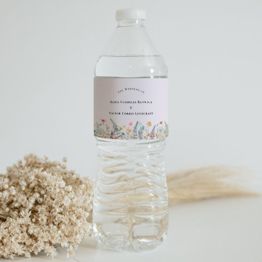 Einfache Wildblume Fern Lavender Wedding Wasserflaschenetikett