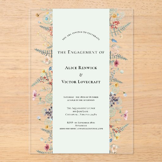 Einfache Wildblume Fern Mind Green Engagement Part Acryleinladungen (Vorderseite)