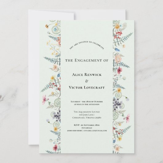 Einfache Wildblume Fern Mind Green Engagement Part Einladung (Vorderseite)