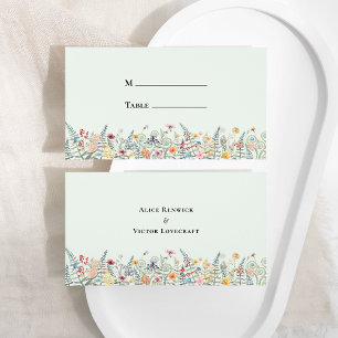 Einfache Wildblume Fern Mint Green Wedding Flat Platzkarte