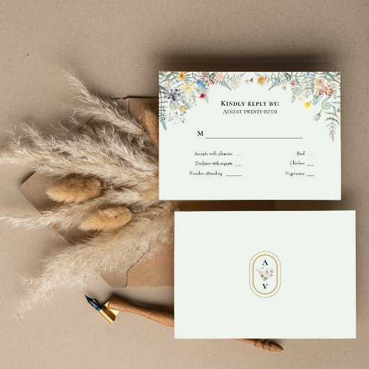 Einfache Wildblume Fern Mint Green Wedgram RSVP Karte