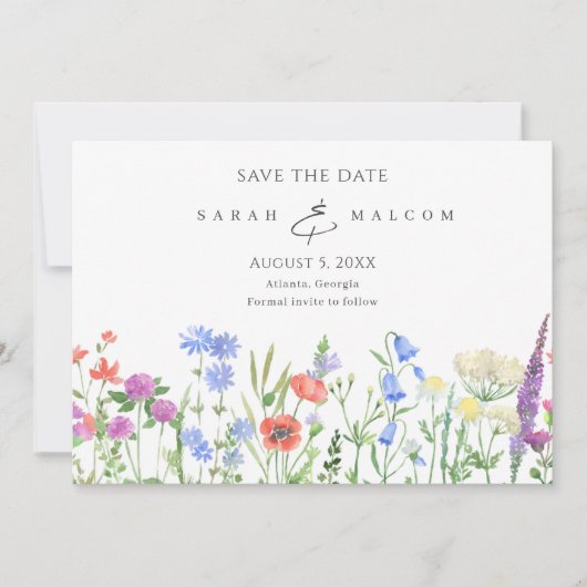 Einfache Wildblume Foto Hochzeit speichern das Dat Save The Date (Vorderseite)