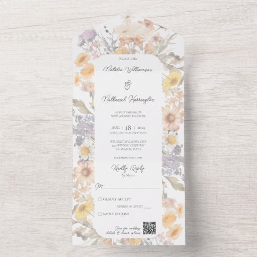 Einfache Wildblume Frame QR Code All In One Einladung (Innen Boden)