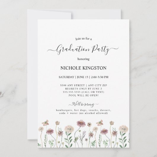 Einfache Wildblume Graduation Party Einladung (Vorderseite)