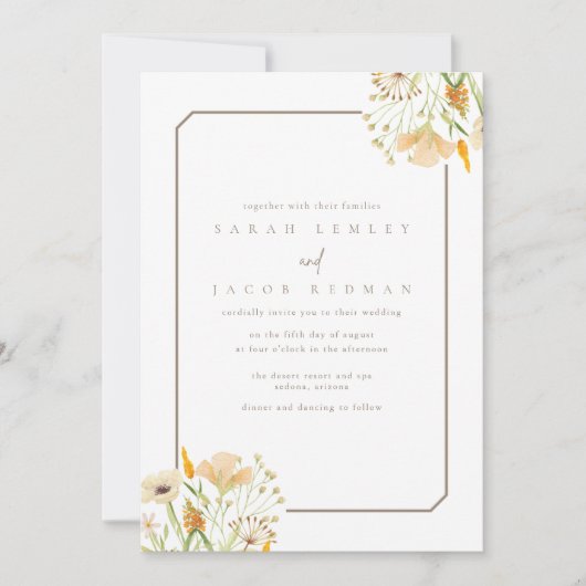 Einfache Wildblume Hochzeit im Freien Einladung (Vorderseite)