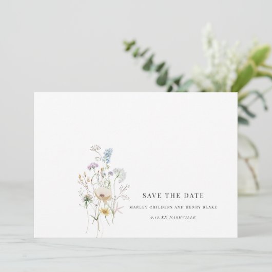 Einfache Wildblume Hochzeit Save the Date (Stehend Vorderseite)
