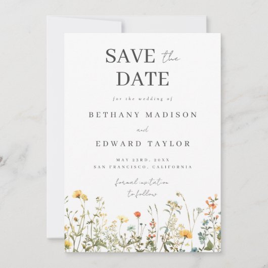 Einfache Wildblume Hochzeit speichern das Datum Save The Date (Vorderseite)