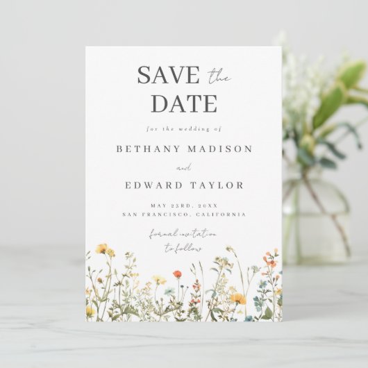 Einfache Wildblume Hochzeit speichern das Datum Save The Date (Stehend Vorderseite)