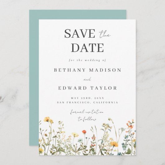 Einfache Wildblume Hochzeit speichern das Datum Save The Date (Vorne/Hinten)